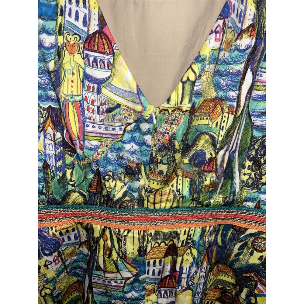 Anthropologie Weston Womens Sz S Peplum Top Illustrated Cityscape Sleeveless Art - Picture 6 of 7
